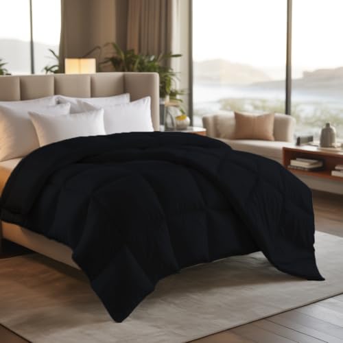 Image of Earthlycozy 300GSM Premium Comforter - Hypoallergenic, Breathable, Reversible, Lightweight, All-Season, AC Friendly and Machine Washable (Black, Double)