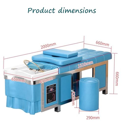 Image of Portable Thai Massage Bed, Shampoo Bed with Fumigation Head Therapy and Water Circulation for Beauty Massage and Barber Shop, Blue