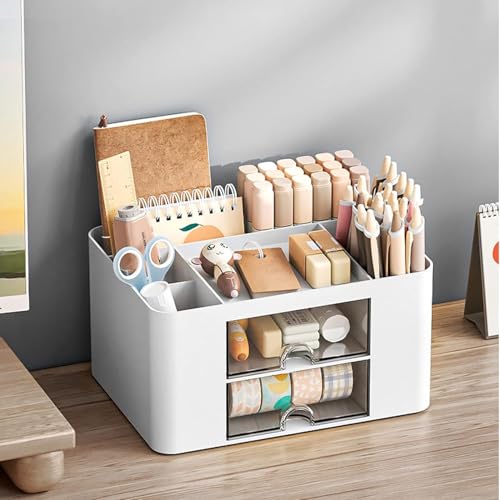 Image of Study Table Organizer with Drawers | Desk Organiser for Students | Stationery Storage Box | Office Table Organizer | Study Desk Accessories Holder (White)