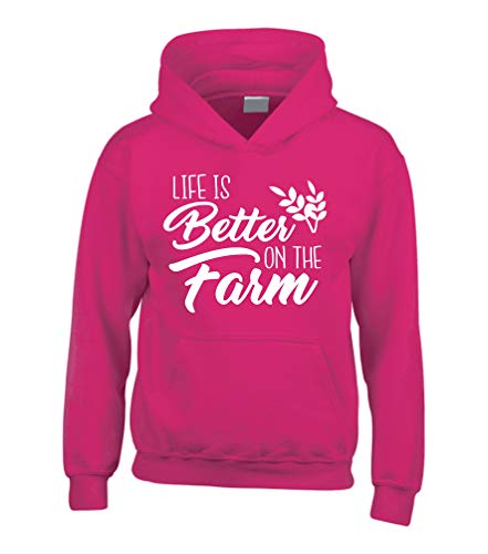 Sweat à capuche enfant Life is Better On The Farm rose 7-8 ans