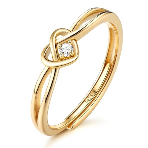 JeweBella 925 Sterling Silber Ring Damen Verstellbare Ring Knoten Herzring Daumenring Verlobungsring Trauringe Eheringe Finger Ringe Gold Silber Ring für Frauen