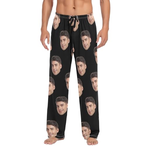 Solid Personalized Photo Face Pajama Pants for Men Custom Men's Pajama Bottoms Sleepwear Pj Lounge Pants