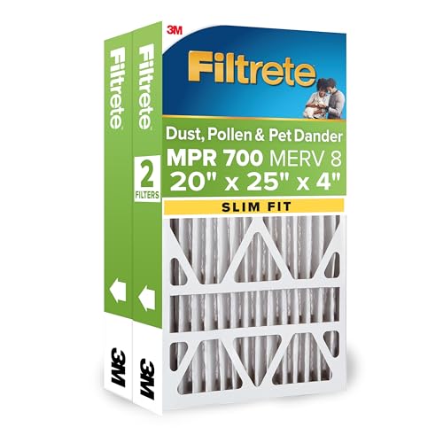 Filtrete 20x25x4 Slim Fit AC Furnace Air Filter MPR 700 MERV 8 Fits AprilAire & Carrier Capture Dust Pollen & Pet Dander Reduction 2-Pack (Actual Size 19.5x24.5x3.75 in)