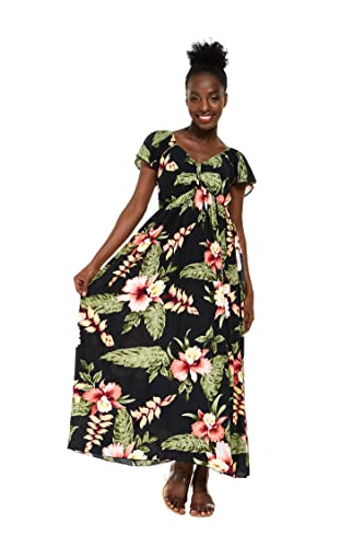 Image of Family Matching Hawaiian Clothes, Black Rafelsia | Lightweight 100% rayon • Family matching outfits • Beach vacations • Luaus • Cruises • Family photos