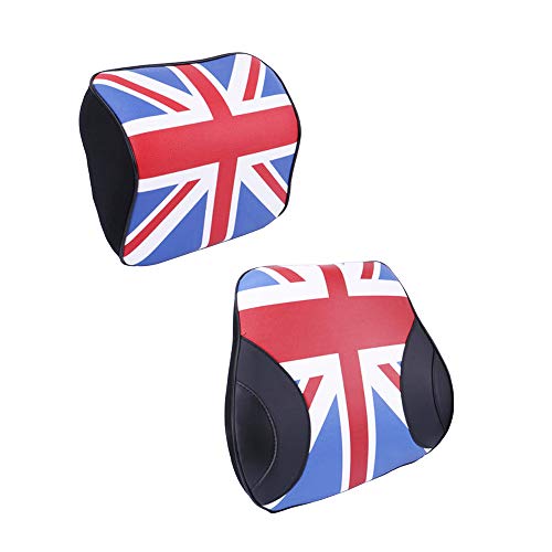 Heinmo Car Memory Cotton headrest Lumbar Suit car Memory Cotton headrest Lumbar Head Pillow Waist Support Cushion car Interior for Cooper (Red Union Jack)