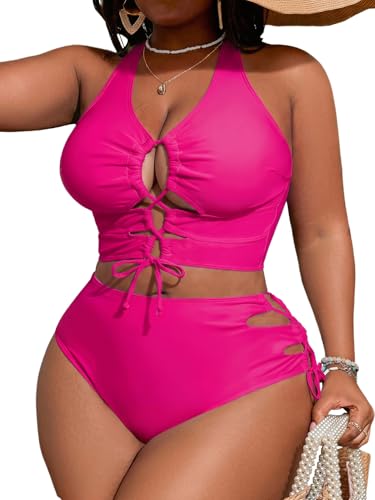 Image of SOLY HUX Women's Plus Size Bikini Set Sexy Swimsuit Lace Up Tummy Control 2 Piece Bathing Suit