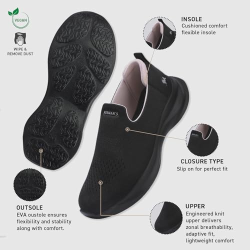Image of Neeman's Knit Lite Slip Ons for Women | Lightweight Breathable Knit Slip-On Sneakers | Cushioned EVA Sole | Soft Stretch Upper | Comfortable Casual, Office & Walking Shoes
