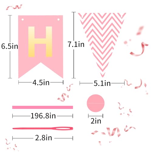 Image of Pink Happy Birthday Banner Hanging Sign Circle Dot Triangle Bunting