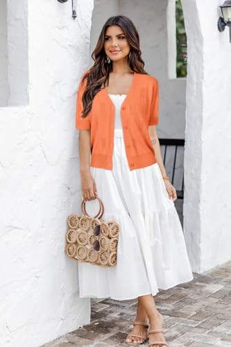 Image of Arach&Cloz Women's Lightweight Spring Summer Business Casual Cropped Short Sleeve Cardigan