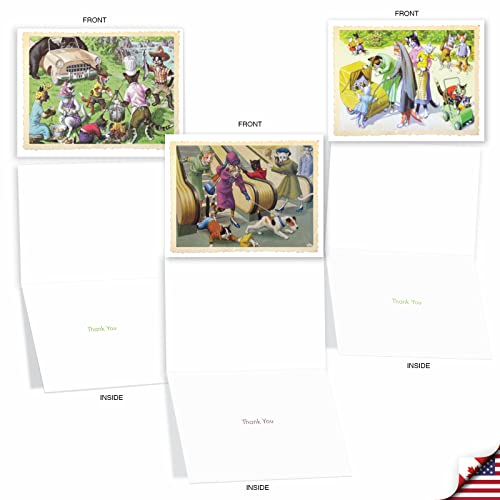 Image of The Best Card Company 10 Assorted Thank You Notes Bulk Box Set 4 x 5.12 Inch with Envelopes (10 Designs, 1 Each) Cats Are People Too M6473TYG