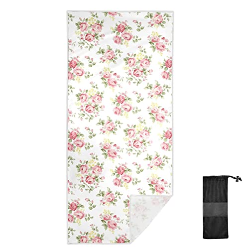 senya Beach Towels for Women Men, Pink Rose Flower Floral Beach Towels Swim Towels Oversized Quick Dry for Travel Beach Swim Pool Gym