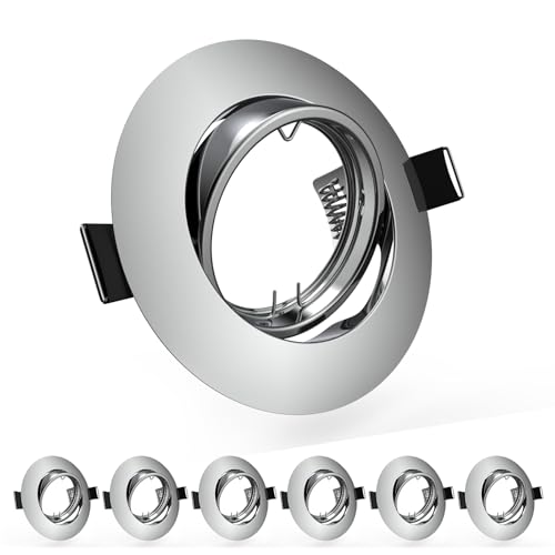 6 Pack Recessed Ceiling Light Mounting Frame, Compatible with MR16 GU5.3 Bulbs, Round Fixture Holders Adjustable for Commercial Cabinet, Polished Chrome