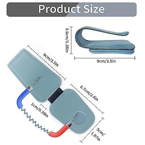 Image of TILDOSAC 2 Pack Sunglasses Holder for Car Visor, Leather Magnetic Sunglass Holder for Car with Clip (Blue)
