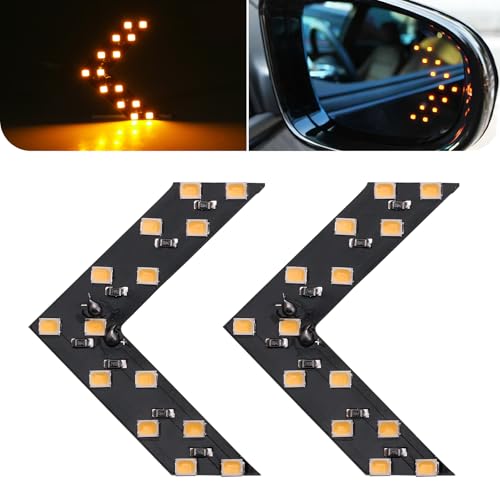 Shakas 12V 3528-14SMD Rear View Mirror Turn Signal, Arrow Design Hidden LED Turn Signal, Modification Fittings, Universal for Most Cars, Trucks, Motorcycles, Scooters (Yellow)