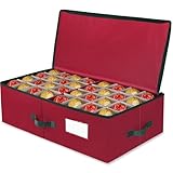 BlessedSeason Christmas Ornament Storage Box -Stores Up to 64 3” Balls, Holiday Ornaments Storage with Adjustable Dividers, Visual ID Window, Dual Zipper, Handles, Stackable, Foldable Fabric Organizer