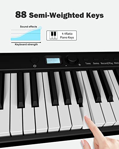 Cossain 88 Key Digital Piano, Folding Piano Keyboard [Full Size/Semi-Weighted/Tough Sensitive] Portable Piano With Piano Bag, [Bluetooth & Midi] Electric Piano Keyboard For Beginners, Teens, Adult #TOP4