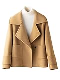 utcoco Womens Short Wool Pea Coat Notched Lapel Cropped Woolen Trench Coat with Pockets, Camel, Large