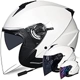 ジェット バイク 原付 メンズ レディース ダブルシールド インナースモークシールド 外レンズ合計3枚 UVカット グレア防止 超軽量 耐衝撃性 Bluetooth対応可能 多色選択可能 男女兼用 四季通用 ORZ705 BCCTCL (ホワイト・Bluetooth, L) [並行輸入品]