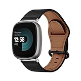 mirowy cinturino in pelle per fitbit versa 4/versa 3/sense 2/sense, con fibbia argento lucido in acciaio inossidabile, regolabile di ricambio cinturino per fitbit versa 4/versa 3/sense 2/sense - nero