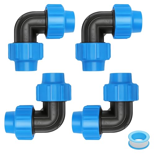 4 Pezzi Raccordo PE Tubo 20mm con 6m Nastro Sigillante, Raccordo Curva 90° Blu, Giunto PP, PP Fitting per Tubi PE80 PE100, Uso Interno, Irrigazione Giardino, Tubo Acqua Domestico