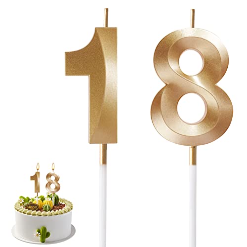 Aiyong Velas De Cumpleaños 18, Vela Número 18, Vela De Cumpleaños Para Pasteles, Velas Doradas Para Cumpleaños, Decoraciones Para Tartas Fiestas Cumpleaño, Bodas De Celebración, Aniversario