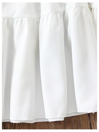 MakeMeChic Girl's 2 Piece Outfits Pearl Beaded Denim Top and Ruffle Tiered Shirt Dress Set3