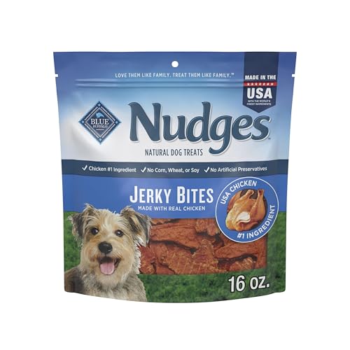 Blue Buffalo Nudges Jerky Bites Dog Treats, Made in the USA with Natural Ingredients, Bite-Sized Pieces, Chicken, 16-oz Bag
