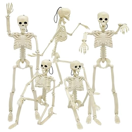 WODMAZ 5 Packs Halloween Skeletons, 16" Halloween Full Body Skeleton with Posable Joints for Haunted House Graveyard Props Decor