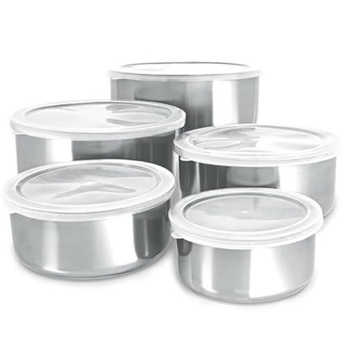 Conjunto de Tigelas de Inox com Tampa – 5 peças. Elegância e Durabilidade para Sua Cozinha
