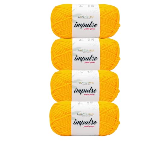 Image of WOAFashions Impulse Hand Knitting & Crochet Yarn, Premium Acrylic, 4 : Medium (Yellow) (4x100gms / 14.1oz)