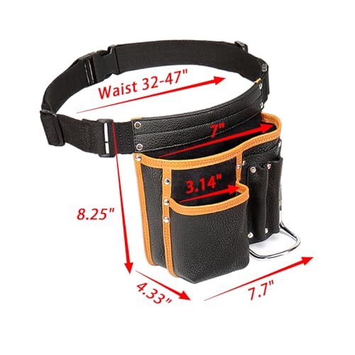 Image of Tool Belt,Genuine Leather Tool Pouch,Detachable & Adjustable Single Side Tool Belt Pouch for Electrician,Carpenter,Construction,Work Apron,Utility Belt.