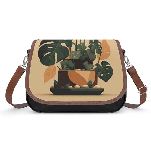 Gray Monstera Plant Laptop Tote Bag Leather Computer Bags Lined Shoulder Purse Purses And Handbags Business Office Work Bag Top Handle Handbag for Women