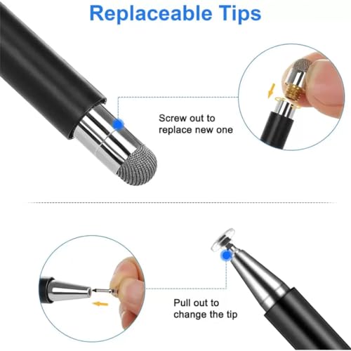 Image of OLV Aluminium Fine Point Stylus Pen with Spare Disk for Touch Screen Devices | 2-in-1 Capacitive for iPad, iPhone, iPad Pro, Android Tablets | Precision Stylus for Drawing, Sketching, Writing (Black)
