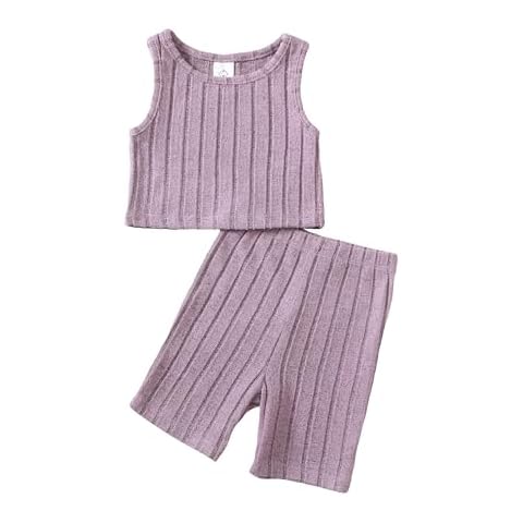 DEFAHN Toddler Girl Summer Clothes Set Warm Soft 2-piece Long Sleeve Ribbed Knit Tee & Leggings Summer Drop Shoulder Girl Set 3T Cover