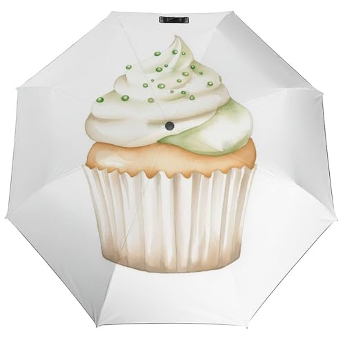 Parapluie pliant 3 volets cupcake blanc motif original anti vent