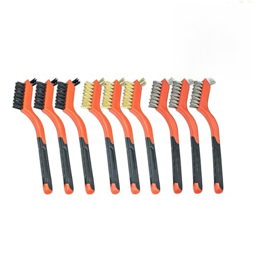 Image of SALI 9pcs Wire Brushes for Cleaning Rust Removal Nylon /Brass /Stainless Steel Bristles with Curved Handle Grip for Dirt & Paint Scrubbing Removing Unfinished Metal Parts, Paint Stains Household Clean