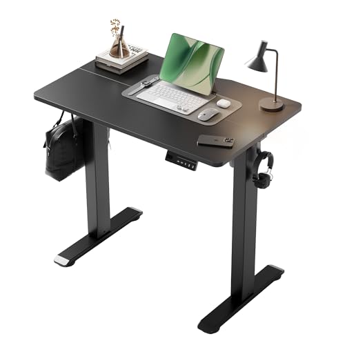 Image of YDN 32 inch Small Electric Standing Desk Adjustable Height, Sit Stand up Desk with Memory Presets & Cable Management, Home Office Desk for Office & Computer Workstation, Black Frame /Black Top