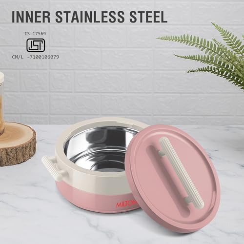 Image of MILTON Valenza 1000 Insulated Inner Stainless Steel Casserole for Roti, 750ml | Hot Box for Kitchen | Keeps Food Hot & Fresh | BPA-Free, Durable & Easy to Carry | Hot Pot with Lid for Home, Pink
