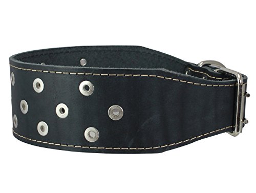 3 Extra Wide Heavy Duty Genuine Leather Studded Black Leather Collar. Fits 23.5-28 Neck. For Largest Breeds…