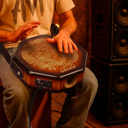 GECKO Octagonal Cajon Drum, Portable Hand Percussion Instrument with Detachable Strap & Carry Bag, Birchwood Body & Rich Sound (Built-in Pickup)