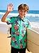 UNICOMIDEA Boys Hawaiian Shirts Kids Tropical Shirt Short Sleeve Luna 3D Graphic Green Pineapple Teens Button Up Clothes Hawaii Beach Holiday T Shirt for 9 10 Years