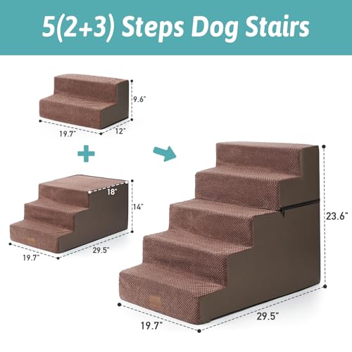 Image of COZY KISS Dog Stairs for Small Dogs, 5 Step Pet Stairs for Beds & Couches