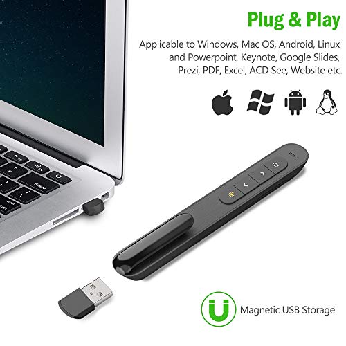 DinoFire for Bluetooth Green Light USB Rechargeable Presentation Remote Powerpint Clicker RF 2.4 GHz Dual Modes Wireless Presenter Slide Advancer Hyperlink for Mac/Keynote/PC/PPT
