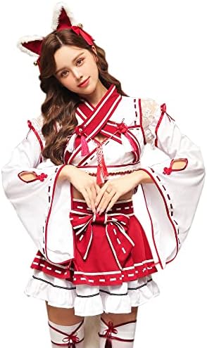 [Malymoon] 巫女 狐 きつね キツネ コスプレ ハロウィン みこ かわいい レディース 衣装 仮装 和装 和服 アニマル 動物 セクシー マリームーン 7点セット【8880】 詳細画像1