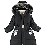 LCIGIA Winterjacke Mädchen Wintermantel Kinder Jacke mit Abnehmbarer Kapuze Dicke Fleecejacke Warme Mantel Winddichte Steppjacke, Schwarz, 146, H13-YL28W37Z-U15
