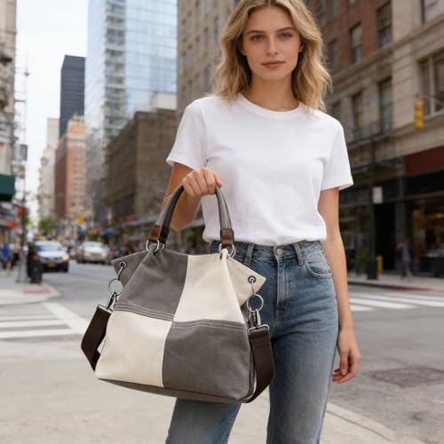 Bolso Tote de Lona para Mujer, Color Block, Convertible miniatura 3