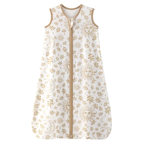 Unnivoll Baby Schlafsack Sommer 0.5 Tog 100% Baumwolle Sommerschlafsack Babyschlafsack 0-6 monate 67 cm für Jungen Mädchen Neugeborene Weißer Mond & Blätter