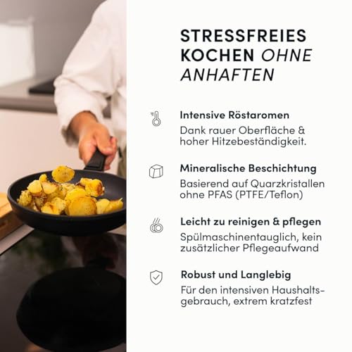 Hoffmann STONIQ Bratpfanne, PFAS-frei, Mineralbeschichtung, Aluminium mit Edelstahlboden, Induktionsgeeignet, Pfanne Made in Germany, verzugsfrei, Antihaftbeschichtet (28 cm, 1, ohne Glasdeckel) 8 Hoffmann STONIQ Bratpfanne, PFAS-frei, Mineralbeschichtung, Aluminium mit Edelstahlboden, Induktionsgeeignet, Pfanne Made in Germany, verzugsfrei, Antihaftbeschichtet (28 cm, 1, ohne Glasdeckel)
