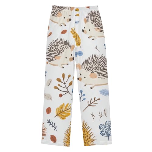 Hedgehog Maple Leaf Boys Long Pants Soft Trousers Elastic Waist Kids Lounge Bottoms with Pockets S-XL