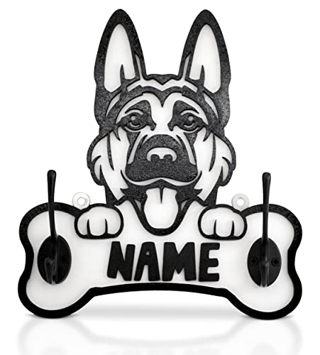 Munera Design - Schäferhund - Schlüsselbrett, Hakenleiste, Schlüsselhaken, Hundeleinen-Halter - Personalisiert Hundename - 23cm Breite